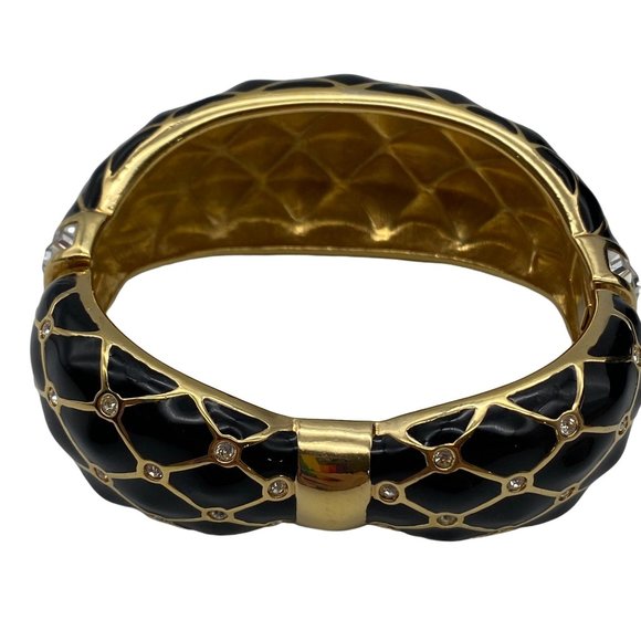 Vintage Swarovski black emamel & gold tone clamp bow tie bracelet Stamped - Picture 2 of 11